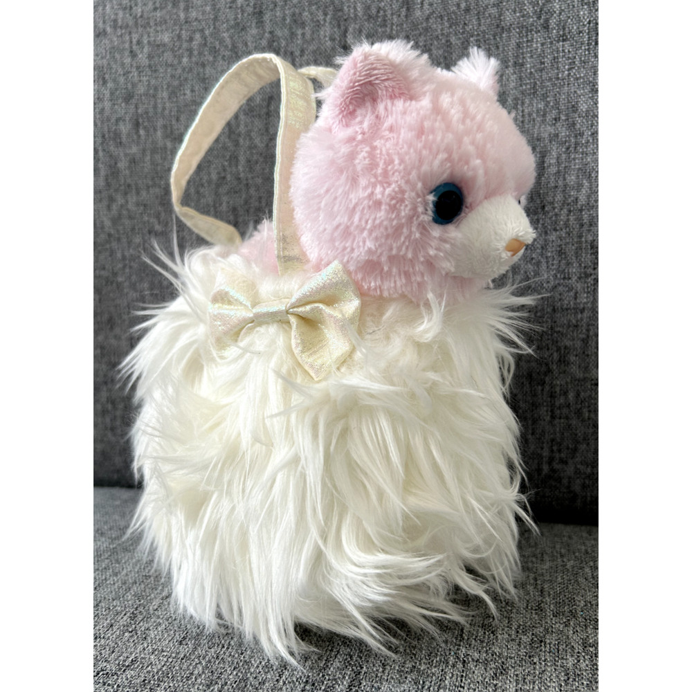 Aurora Fancy Pals Carrier Fluffy White Pink Cat 7" Stuffed Animal